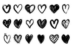 Grunge hearts icons. scribble ink grunge heart shapes icons drawn with markers set vector