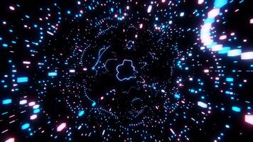 An abstract image of a black and white space with blue and pink dots video