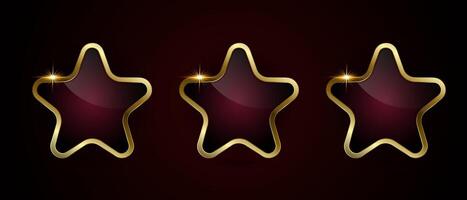 Set of three red luxury star buttons design on dark gradient background, three enclosed by a shiny gold metallics border. used in banner, button, web UI design, option concept vector