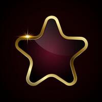 Red luxury star button design on dark gradient background, enclosed by a shiny gold metallic border. used in banner, button, web UI design, option concept vector