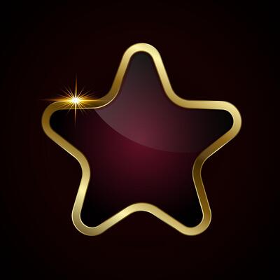 Red luxury star button design on dark gradient background, enclosed by a shiny gold metallic border. used in banner, button, web UI design, option concept