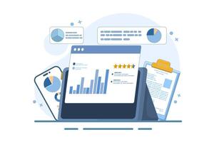 Business and financial analyst concept, business audit, growth and results, finance, data for business financial investment with analyst on charts and diagrams. flat design illustration vector