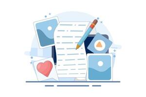 Post concept for web page, Blogger, Blog content, Blogging, banner, presentation, social media, document, card, poster. Commercial blog post, Internet, Make You Satisfied. Flat illustration vector