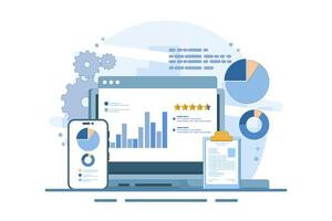 Business and finance analyst concept, business audit, growth and results, finance, data for business financial investment with analyst on graphs and charts. Flat design illustration on background. vector