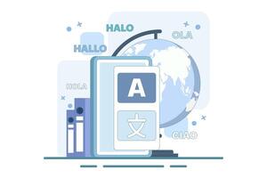 Translation concept. Online translator. Online multilingual translator app concept, Using translator app on smartphone to learn languages. Modern flat cartoon style design illustration. vector