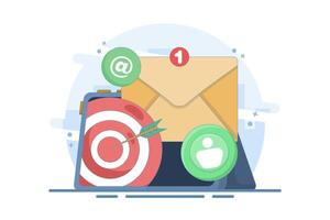 Concept of Approaching Target Audience Using Email Marketing, Online Business Strategy, Advertising, Email Newsletter, Messaging, Business Marketing Materials. Flat design illustration vector