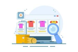 E-commerce business platform concept, e-commerce SEO strategy, online store promotion. Online shopping, e-commerce platform, digital marketing. Design illustration vector