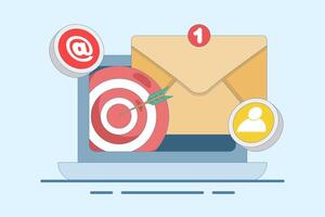 Concept of Approaching Target Audience Using Email Marketing, Online Business Strategy, Advertising, Email Newsletter, Messaging, Business Marketing Materials. Flat design illustration on background. vector
