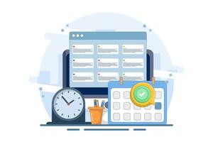 Planning concept Time management, schedule, deadline, planner, planning and organizing. Time organization efficiency. Project team work schedule. Good business process. Flat illustration. vector