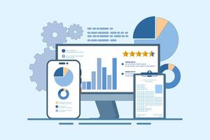 Business and financial analyst concept, business audit, growth and results, finance, data for business financial investment with analyst on graphs and diagrams. Design illustration vector