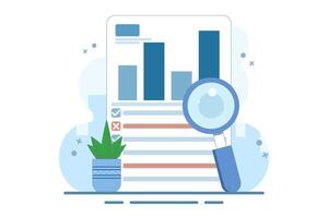 Financial Statement Analysis Concept, data analysis on business report and investment monitoring dashboard. Business Financial Flowchart Report with Magnifying Glass. Design Illustration. vector