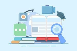 Online education concept, Online courses, Digital learning process, Distance learning, Online certification courses. Study at home with computer. illustration on background vector