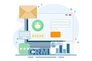 CRM concept for business, customer relationship management. Business uses CRM software to manage customers, Business analysis, CRM technology, flat design illustration vector