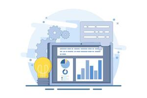 Business Graphics Report on Tablet and Bulb Idea. Business Intelligence Concept. Accurate information research, business intelligence and successful strategy planning. Flat Illustration vector