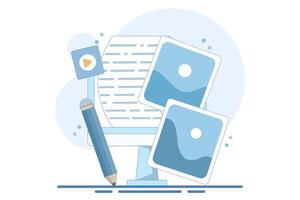 Post concept for web page, Blogger, Blog content, Blogging, banner, presentation, social media, document, card, poster. Commercial blog post, Internet, Make You Satisfied. Flat design illustration. vector