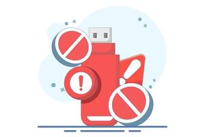 dangerous flash disk or USB flash drive concept. flash disk with exclamation mark. safety and security warning. be careful. icon or symbol. minimalist style design illustration. vector