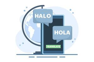 Translation concept. Online translator. Online multilingual translator app concept, Using translator app on smartphone to learn languages. Modern flat cartoon design illustration. vector