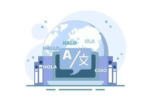 Translation concept. Online translator. Online multilingual translator app concept, Using translator app on smartphone to learn languages. Modern flat cartoon style illustration. vector