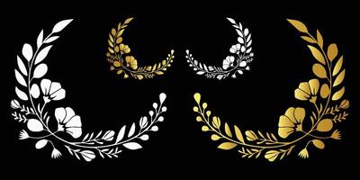 Elegant Gold Laurel and Floral Wreaths on a Black Background vector