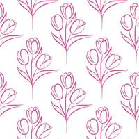 Seamless pattern with pink tulip flower in line art style. Floral background for textile, wall art, fabric, wedding invitation, cover design. vector