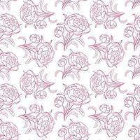 Pink peony seamless pattern in line art style. Design for web, wrapping paper, invitation, textile, fabric, postcard. Illustration on a white background. vector