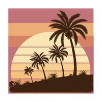 Tropical Vibes Palm Trees on a Retro Sunset. Palm tree and retro gradient sunset art print. vector