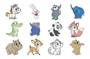 set of animals. Adorable Animal Cartoon Bundle. Cute and Playful Characters vector