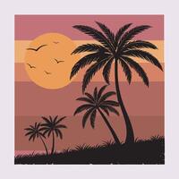 Nostalgic Tropics Palm Trees in Retro Style. Retro-themed tropical sunset with palm tree scene. vector