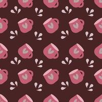 Seamless heart-shaped coffee cup pattern. vector