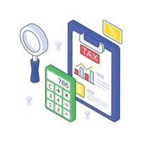 Tax Analysis calculator isometric Colored illustration. EPS File stock illustration vector