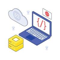 Cloud Coding isometric Colored illustration. vector