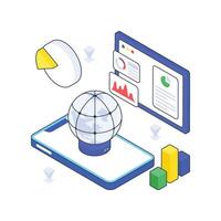 Global Data isometric Colored illustration. vector