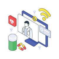 Online Medical Consultation isometric Colored illustration. EPS File stock illustration vector