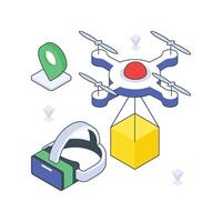 Tracking Drone Delivery Via Vr isometric Colored illustration vector