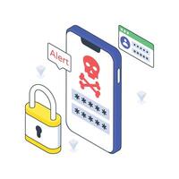 Mobile Hacking isometric Colored illustration. vector