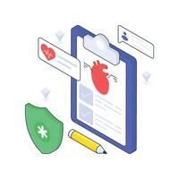 Heart Report Cardio Report isometric Colored illustration. EPS File stock illustration vector