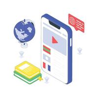 Online language Learning isometric Colored illustration vector