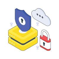 Cloud Data Security isometric Colored illustration. vector