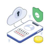 Mobile Cloud Security isometric Colored illustration. vector