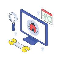Bug Fixing isometric Colored illustration. vector
