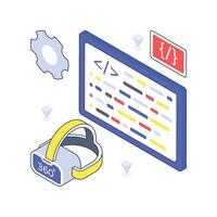 VR Programming isometric Colored illustration vector