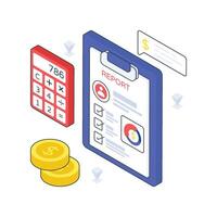 Accounts Report online isometric Colored illustration. vector