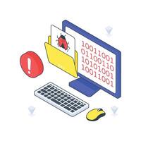 Infected File isometric Colored illustration. vector