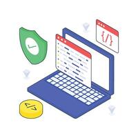 Secure coding isometric Colored illustration. vector