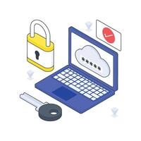 Cloud Security key isometric Colored illustration. vector