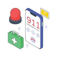 Emergency Call isometric Colored illustration. EPS File stock illustration vector