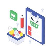 Grocery List isometric Colored illustration. vector