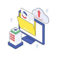 Data Uploading isometric Colored illustration. vector
