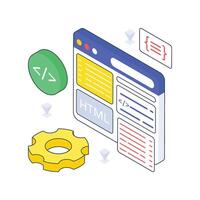 Html Web Coding isometric Colored illustration vector