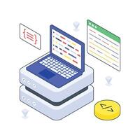 Server Programing isometric Colored illustration. E vector